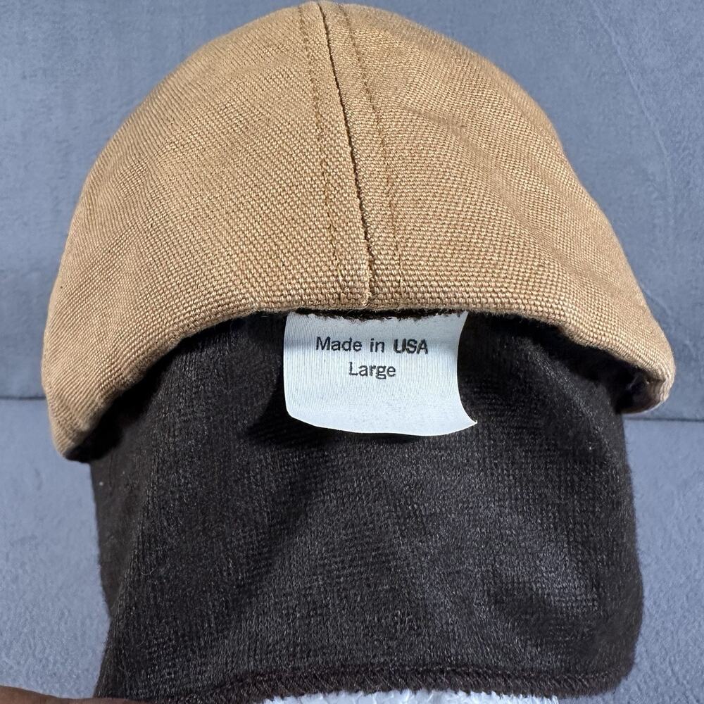 Vintage Duck Canvas Winter Ear Flap Hunting Hat Cap Brown Quilted Lined USA L - Picture 4 of 7